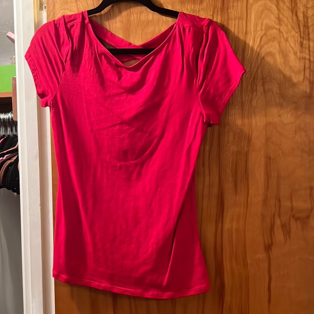 Express Red short sleeve fitted T-shirt with cross cross back